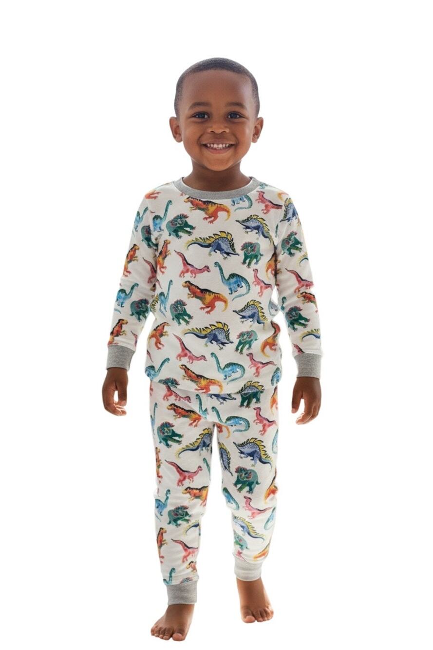 Hart+Land Dinos Patterned Organic Pima Cotton Kids Pajama Set 2T